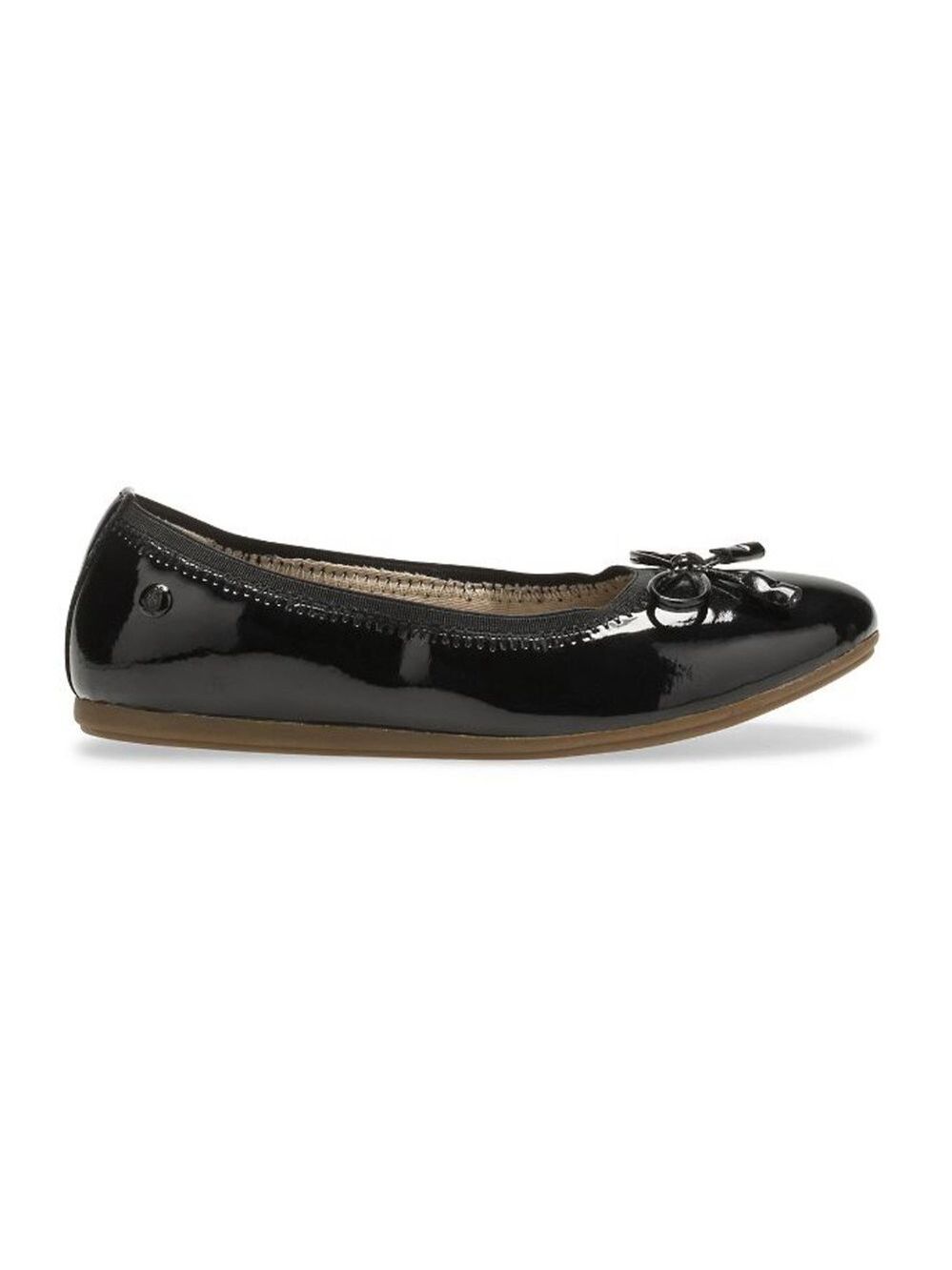 Size 12 Girls Hush Puppies Glossy Black Kids Flats with Bow